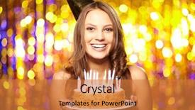  Presentation with birthday party - Slides with joyful girl holding birthday background and a gold colored foreground