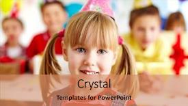  Presentation with birthday aprty for small kids - Audience pleasing theme consisting of joyful girl in birthday cap backdrop and a coral colored foreground