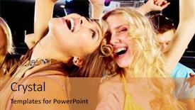  Presentation with girls night - Colorful PPT layouts enhanced with joyful girls laughing in night backdrop and a gold colored foreground