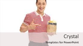  Presentation with joyful - Presentation design with joyful guy holding a bag background and a lemonade colored foreground