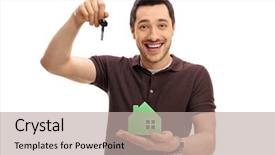  Presentation with kidney transplant holding a model - Amazing slide deck having joyful guy holding a key backdrop and a mint green colored foreground