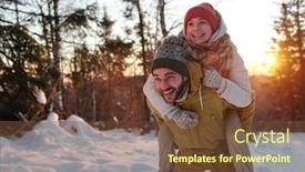  Presentation with winter forest - Presentation design featuring joyful-guy-in-winterwear-giving background and a tawny brown colored foreground