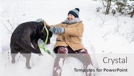  Presentation with snow day - Beautiful PPT layouts featuring joyful-guy-in-winterwear-having backdrop and a light gray colored foreground