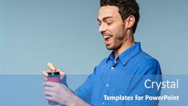  Presentation with joyful - Audience pleasing presentation design consisting of joyful-handsome-guy-smiling backdrop and a teal colored foreground