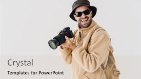  Presentation with joyful - Presentation design featuring joyful-handsome-photographer-in-sunglasses background and a lemonade colored foreground