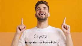  Presentation with joyful - PPT layouts with joyful-handsome-unshaven-guy-smiling background and a coral colored foreground
