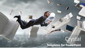  Presentation with joyful - Audience pleasing presentation design consisting of joyful-happe-businessman-levitating-horizontally backdrop and a gray colored foreground