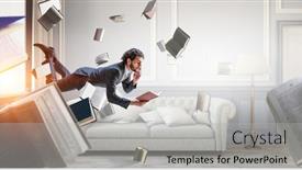  Presentation with joyful - Slides enhanced with joyful-happe-businessman-levitating-horizontally background and a light gray colored foreground