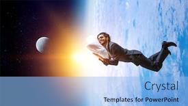  Presentation with joyful - Colorful presentation enhanced with joyful-happe-businessman-levitating-horizontally backdrop and a light blue colored foreground