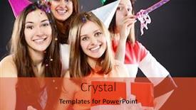  Presentation with black girls - Presentation featuring joyful happy smiling teen girls have fun on birthday party over black background and a red colored foreground