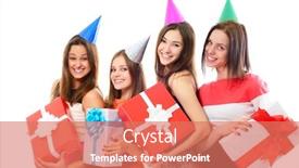  Presentation with teen girls - Audience pleasing PPT theme consisting of joyful happy smiling teen girls have fun on birthday party over white backdrop and a coral colored foreground