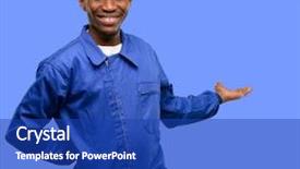  Presentation with black man - Presentation design featuring joyful invitation - african black plumber man confident background and a royal blue colored foreground