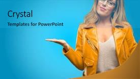  Presentation with confident - Beautiful theme featuring joyful invitation - beautiful young woman confident backdrop and a cyan colored foreground