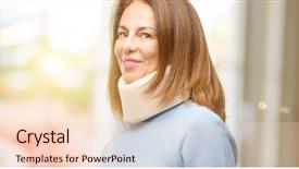  Presentation with neck bones - PPT layouts featuring joyful invitation - injured woman wearing neck brace background and a lemonade colored foreground