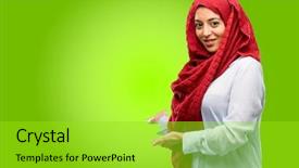  Presentation with hijab - Cool new PPT layouts with joyful invitation - young arab woman wearing hijab backdrop and a yellow colored foreground