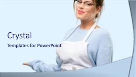  Presentation with magic shop - Amazing presentation design having joyful invitation - young woman shop owner wearing backdrop and a sky blue colored foreground