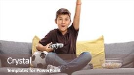  Presentation with children child kid joy faith - Audience pleasing PPT theme consisting of joyful kid playing soccer video backdrop and a violet colored foreground