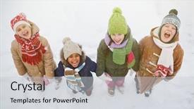  Presentation with kids - Audience pleasing slide set consisting of joyful-kids-standing-in-snowdrift and a light gray colored foreground
