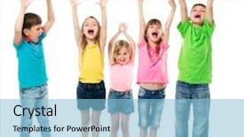  Presentation with children hands - PPT layouts enhanced with joyful laughing children with hands background and a light blue colored foreground