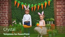  Presentation with kids garden - Cool new PPT layouts with joyful-little-kids-with-bunny backdrop and a tawny brown colored foreground