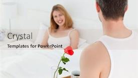  Presentation with lovers - Theme enhanced with joyful lovers having breakfast in their bed at home background and a soft green colored foreground