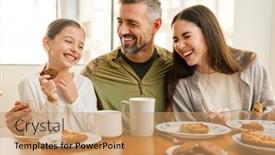  Presentation with military family - PPT layouts enhanced with joyful-masculine-military-man-hugging background and a coral colored foreground