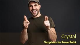 Presentation with military camera - Colorful slide deck enhanced with joyful-masculine-military-man-smiling backdrop and a tawny brown colored foreground