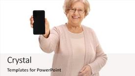  Presentation with joyful - Slide set consisting of joyful mature lady showing background and a lemonade colored foreground