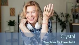  Presentation with weekend - Slide deck consisting of joyful-mature-woman-with-headphones background and a ocean colored foreground