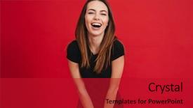  Presentation with perfect - Audience pleasing slides consisting of joyful mood - portrait of fascinating brunette woman backdrop and a crimson colored foreground