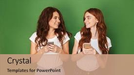  Presentation with black women and teen girls - Colorful PPT theme enhanced with joyful mood - portrait of two teen women backdrop and a coral colored foreground