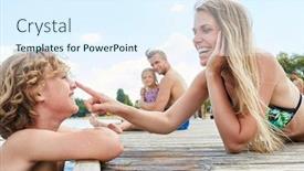  Presentation with lake dock - Slide set featuring joyful-mother-on-the-dock background and a sky blue colored foreground