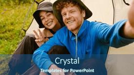  Presentation with joyful - Presentation theme featuring joyful-multiethnic-tourist-couple-wearing background and a ocean colored foreground