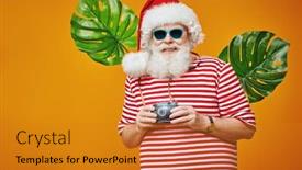  Presentation with tropical christmas - Amazing presentation having joyful-santa-claus-is-relaxing backdrop and a gold colored foreground