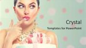  Presentation with girl model - Beautiful presentation theme featuring birthday cake on polka dot backdrop and a soft green colored foreground