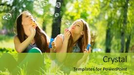  Presentation with teen girls - Slides having joyful teenagers laughing and blowing background and a yellow colored foreground