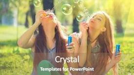  Presentation with teen girls - Presentation theme featuring joyful teenagers laughing and blowing background and a coral colored foreground