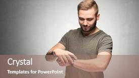  Presentation with pair eyes looking down - Beautiful presentation theme featuring joyful waiting - dark-haired man looking down backdrop and a coral colored foreground