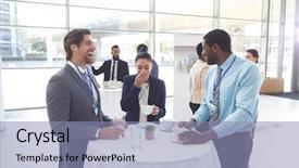  Presentation with diverse business people - Amazing PPT layouts having joyful waiting - front of view of diverse backdrop and a light blue colored foreground