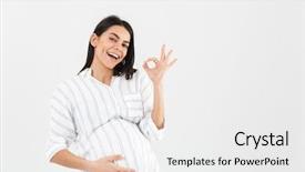  Presentation with joyful - Slide set having joyful waiting - photo of happy pregnant woman background and a white colored foreground