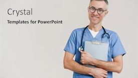  Presentation with medical clipboard - Presentation design featuring joyful-white-haired-medical-doctor background and a light gray colored foreground