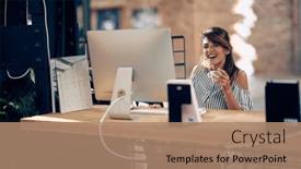  Presentation with internet cafe - Slide set with joyful-woman-a-work background and a  colored foreground