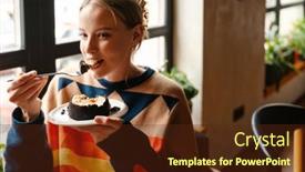  Presentation with joyful - Theme featuring joyful-woman-in-colorful-sweater background and a tawny brown colored foreground