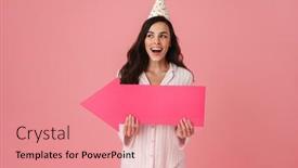  Presentation with joyful - Slides with joyful-woman-in-party-cone background and a coral colored foreground