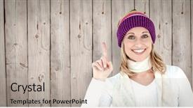  Presentation with upwards - Audience pleasing theme consisting of joyful-woman-with-a-colorful backdrop and a mint green colored foreground