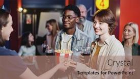  Presentation with movie theater hall of cinema - Presentation theme consisting of joyful-young-black-man background and a coral colored foreground
