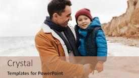  Presentation with walk - Slides with joyful-young-father-holding background and a coral colored foreground