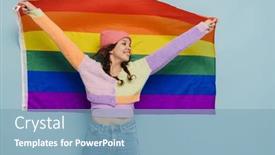  Presentation with rainbow lgbt - Slide set enhanced with joyful-young-girl-in-warm background and a light blue colored foreground