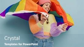  Presentation with rainbow lgbt - PPT theme enhanced with joyful-young-girl-in-warm background and a seafoam green colored foreground