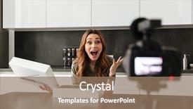  Presentation with video opening - Colorful slides enhanced with joyful young girl recording video backdrop and a coral colored foreground